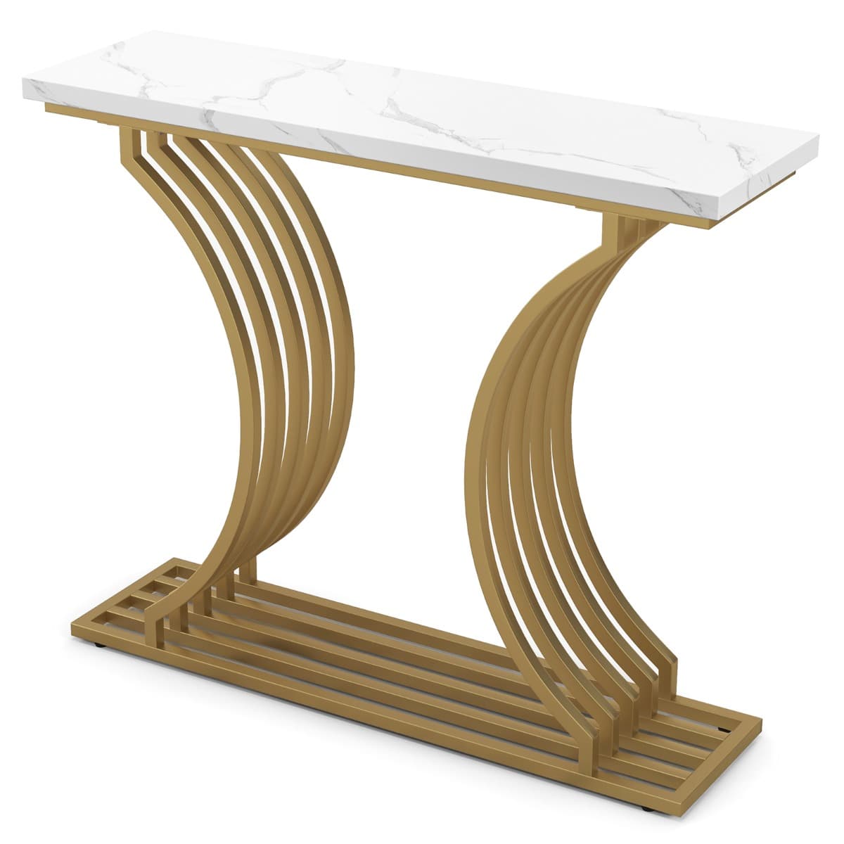 Table Console Imprimée Marbre 100 x 29,5 x 80,5 cm (L x l x H) Cadre en Métal Doré Style Scandinave