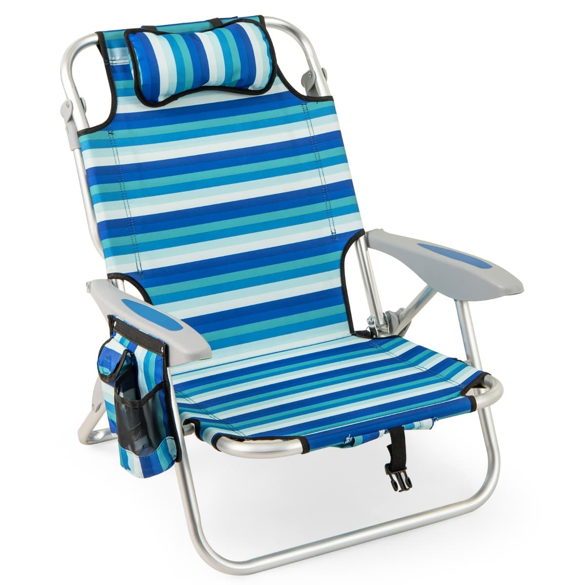 CostwayChaise de Plage Pliable Cadre Léger en Aluminium Chaise Basse pour Le Sable avec Dossier Réglable en 4 Positions Sac Isotherme Bleu